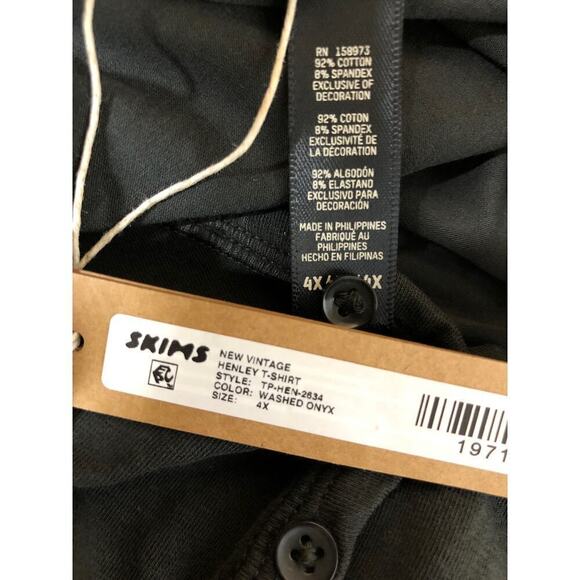 SKIMS New Vintage Henley T-Shirt Cap Sleeves Stretch Washed Onyx Black NWT 4X - Picture 6 of 7